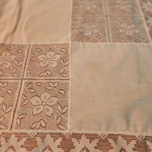 Vintage Crochet Lace Tablecloth With Floral Patterns 106" x 66" Boho Cottage Cor